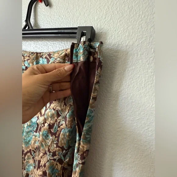 Vintage Banana Republic Silk Floral Midi Skirt Brown Blue Boho Size 6 - Picture 4 of 10